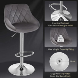 2X Bar Stools Kitchen Island Breakfast Barstool Metal Frame Swivel Stools 150Kg - Dark Grey - thumbnail 4