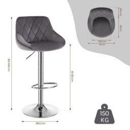 2X Bar Stools Kitchen Island Breakfast Barstool Metal Frame Swivel Stools 150Kg - Dark Grey - thumbnail 2