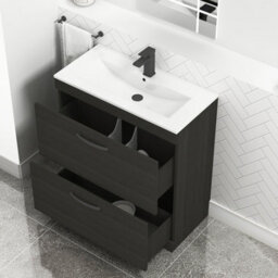 Royal Bathrooms Turin Hale Black 800mm Floor Standing Vanity Unit 2 Drawer With Minimalist Basin Sink & Matt Black Handles - thumbnail 3