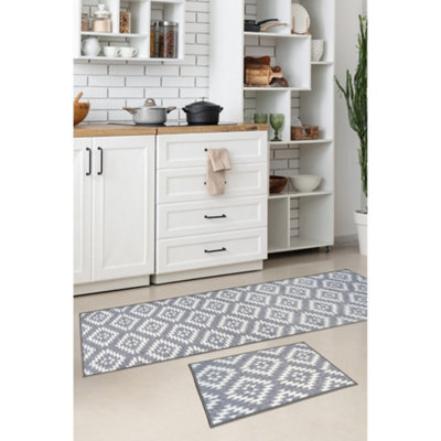 Melrose Deco Mat Grey Aztec Runner Rug & Matching Floor Mat 57/230Cm & 57/40Cm - image 1