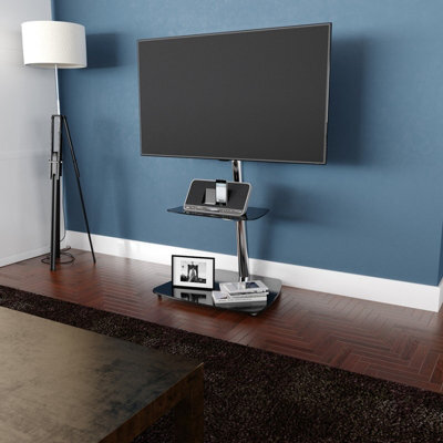 "Avf Iseo 60Cm Pedestal Tv Stand, For Tvs Up To 55"" - Black Glass/chrome" - image 1