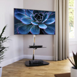 "Avf Iseo 60Cm Pedestal Tv Stand, For Tvs Up To 55"" - Black Glass/chrome" - thumbnail 2