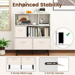 Costway 6-Cube Bookshelf 3-Tier Bookcase With 3 Removable Folding Fabric Drawers-White - thumbnail 8
