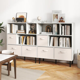 Costway 6-Cube Bookshelf 3-Tier Bookcase With 3 Removable Folding Fabric Drawers-White - thumbnail 5
