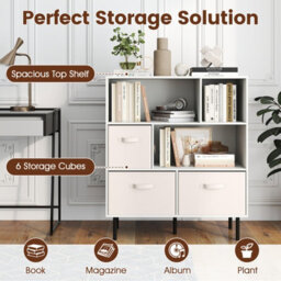 Costway 6-Cube Bookshelf 3-Tier Bookcase With 3 Removable Folding Fabric Drawers-White - thumbnail 6