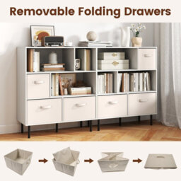 Costway 6-Cube Bookshelf 3-Tier Bookcase With 3 Removable Folding Fabric Drawers-White - thumbnail 7