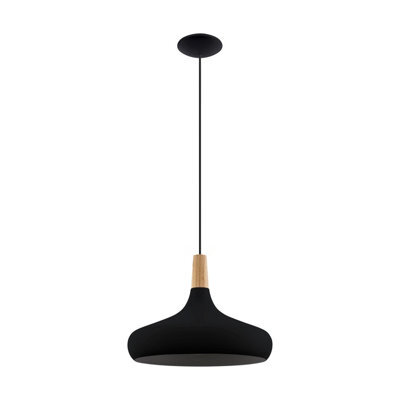 Eglo Sabinar Ip20 Black Steel And Wood Pendant Light - Scandinavian Design, E27 (D) 40Cm - image 1