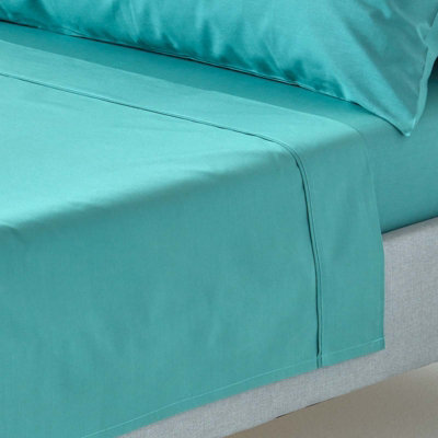 Homescapes Teal Egyptian Cotton Flat Sheet 200 Tc, Super King - image 1
