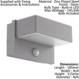 Ip44 Outdoor Wall Light With Pir Sensor - Elegant Silver Steel Design - thumbnail 2
