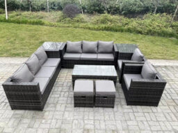Fimous Outdoor Rattan Garden Furniture Lounge Sofa Set With Oblong Rectagular Coffee Table  2 Side Coffee Table - thumbnail 2