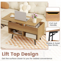 Gainoom Natural Lift Top Coffee Table Mid Century Modern Accent Table With Hidden Compartment & Open Storage Shelves - thumbnail 9