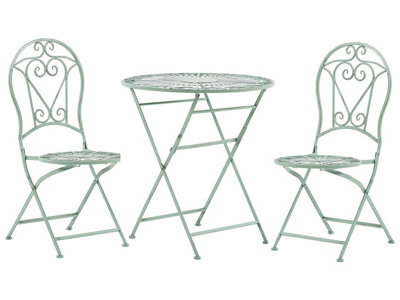 Beliani Outdoor Bistro Set Green Metal - 2 Folding Chairs And Round Table, Compact Balcony Furniture - image 1