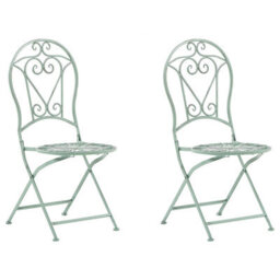 Beliani Outdoor Bistro Set Green Metal - 2 Folding Chairs And Round Table, Compact Balcony Furniture - thumbnail 4