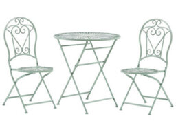 Beliani Outdoor Bistro Set Green Metal - 2 Folding Chairs And Round Table, Compact Balcony Furniture