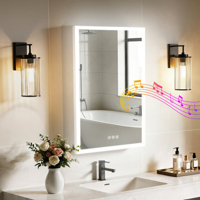 Luvodi 50X70Cm Led Bluetooth Bathroom Medicine Mirror Cabinet With Sockets, Anti-Fog Dimmable, Aluminum Cabinet - image 1