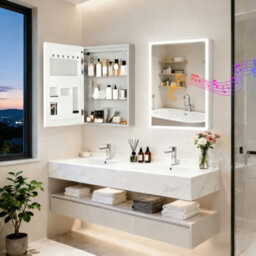 Luvodi 50X70Cm Led Bluetooth Bathroom Medicine Mirror Cabinet With Sockets, Anti-Fog Dimmable, Aluminum Cabinet - thumbnail 9