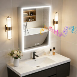 Luvodi 50X70Cm Led Bluetooth Bathroom Medicine Mirror Cabinet With Sockets, Anti-Fog Dimmable, Aluminum Cabinet - thumbnail 8