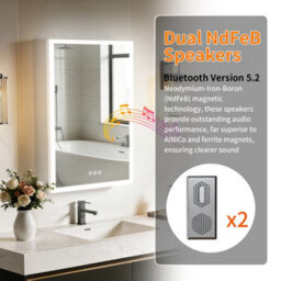 Luvodi 50X70Cm Led Bluetooth Bathroom Medicine Mirror Cabinet With Sockets, Anti-Fog Dimmable, Aluminum Cabinet - thumbnail 7