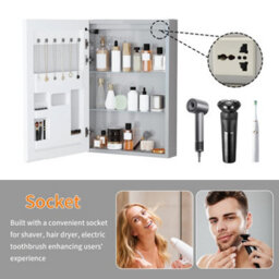 Luvodi 50X70Cm Led Bluetooth Bathroom Medicine Mirror Cabinet With Sockets, Anti-Fog Dimmable, Aluminum Cabinet - thumbnail 6