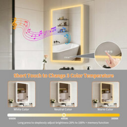 Luvodi 50X70Cm Led Bluetooth Bathroom Medicine Mirror Cabinet With Sockets, Anti-Fog Dimmable, Aluminum Cabinet - thumbnail 4