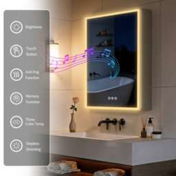 Luvodi 50X70Cm Led Bluetooth Bathroom Medicine Mirror Cabinet With Sockets, Anti-Fog Dimmable, Aluminum Cabinet - thumbnail 3