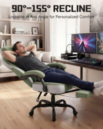 Luckracer Fabric Gaming Chair With Footrest, Ergonomic Computer Desk Chair With Pocket Spring Cushion Home Office Chair, Green - thumbnail 8
