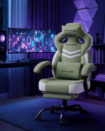 Luckracer Fabric Gaming Chair With Footrest, Ergonomic Computer Desk Chair With Pocket Spring Cushion Home Office Chair, Green - thumbnail 3