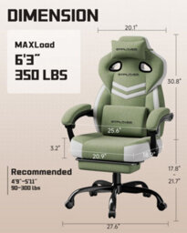 Luckracer Fabric Gaming Chair With Footrest, Ergonomic Computer Desk Chair With Pocket Spring Cushion Home Office Chair, Green - thumbnail 4