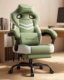 Luckracer Fabric Gaming Chair With Footrest, Ergonomic Computer Desk Chair With Pocket Spring Cushion Home Office Chair, Green
