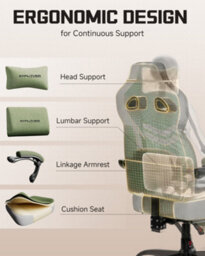 Luckracer Fabric Gaming Chair With Footrest, Ergonomic Computer Desk Chair With Pocket Spring Cushion Home Office Chair, Green - thumbnail 7