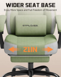 Luckracer Fabric Gaming Chair With Footrest, Ergonomic Computer Desk Chair With Pocket Spring Cushion Home Office Chair, Green - thumbnail 5