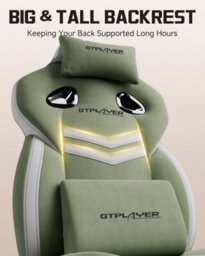 Luckracer Fabric Gaming Chair With Footrest, Ergonomic Computer Desk Chair With Pocket Spring Cushion Home Office Chair, Green - thumbnail 6