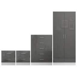 Reflect 2 Door Plain Wardrobe, 5 Drawer Chest, 2X 2 Drawer Bedsides - Grey Gloss & Matt White - Modern Bedroom Furniture Set - thumbnail 5