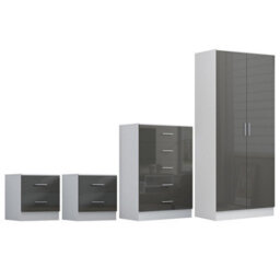 Reflect 2 Door Plain Wardrobe, 5 Drawer Chest, 2X 2 Drawer Bedsides - Grey Gloss & Matt White - Modern Bedroom Furniture Set - thumbnail 6