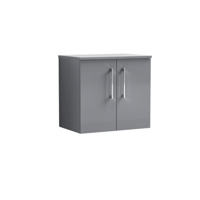 Balterley Bramshall Modern Bathroom 600mm Wall Hung 2-Door Vanity Unit With Laminate Worktop, Soft Close Doors, Satin Grey - image 1