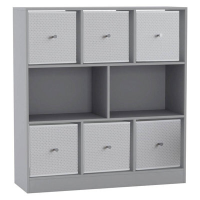 Urbn-Living Grey, White - Asymmetrical 8 Cube Bookcase Unit W/ 6 Drawer Inserts - image 1