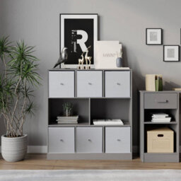 Urbn-Living Grey, White - Asymmetrical 8 Cube Bookcase Unit W/ 6 Drawer Inserts - thumbnail 3