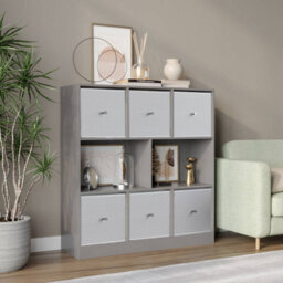 Urbn-Living Grey, White - Asymmetrical 8 Cube Bookcase Unit W/ 6 Drawer Inserts - thumbnail 2