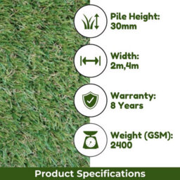 "Aurelie 30mm Outdoor Artificial Grass, Pet-Friendly Artificial Grass, Plush Fake Grass-7M(23') X 4M(13'1"")-28M²" - thumbnail 4