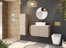 Impact Furniture Bathroom Furniture Set 800mm Vanity Unit With Basin Countertop Tall Cabinet Wall Hung Beige Fluted Cara