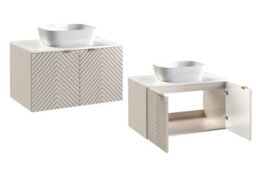 Impact Furniture Bathroom Furniture Set 800mm Vanity Unit With Basin Countertop Tall Cabinet Wall Hung Beige Fluted Cara - thumbnail 3