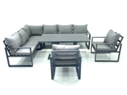 Fimous Aluminum Outdoor Garden Furniture Set Corner Sofa 2 Chairs Adjustable Rising Lifting Dining Table Sets Dark Grey - thumbnail 2