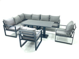 Fimous Aluminum Outdoor Garden Furniture Set Corner Sofa 2 Chairs Adjustable Rising Lifting Dining Table Sets Dark Grey - thumbnail 1