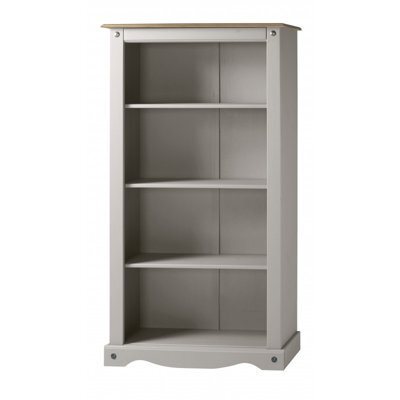 Mercers Furniture Corona Grey Wax Medium Bookcase Open Shelving Unit Solid Wood Pine Wooden With Mexican Styling - image 1