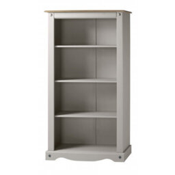 Mercers Furniture Corona Grey Wax Medium Bookcase Open Shelving Unit Solid Wood Pine Wooden With Mexican Styling - thumbnail 1