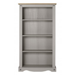 Mercers Furniture Corona Grey Wax Medium Bookcase Open Shelving Unit Solid Wood Pine Wooden With Mexican Styling - thumbnail 2