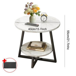 Round 2 Tier Coffee Table Side Table White Marble Effect End Table Living Room - thumbnail 2