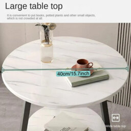 Round 2 Tier Coffee Table Side Table White Marble Effect End Table Living Room - thumbnail 4