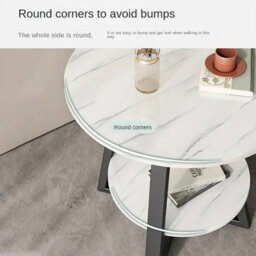 Round 2 Tier Coffee Table Side Table White Marble Effect End Table Living Room - thumbnail 5