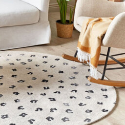 Beliani Round Rug 140 Cm Diameter - Light Beige Cotton-Blend With Subtle Animal Motif - thumbnail 1